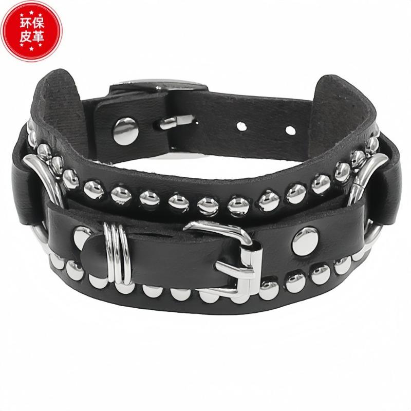 Eco-friendly PU Leather European and American Punk Style Trend Super Cool Rivet Bracelet Bracelet Rock Couple Bracelet