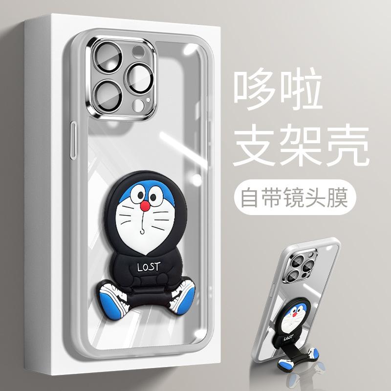 Cute Doraemon bracket for iphone16 Apple 15promax mobile phone case 14 transparent silicone 13 simple 11