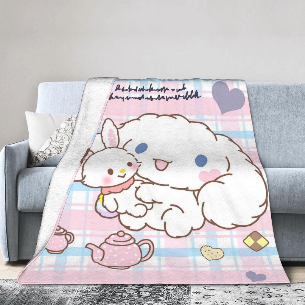 Cinnamoroll Decken Cartoon Flanell Großartige Atmungsaktive Überwurfdecken für Bett Sofa Dekoration