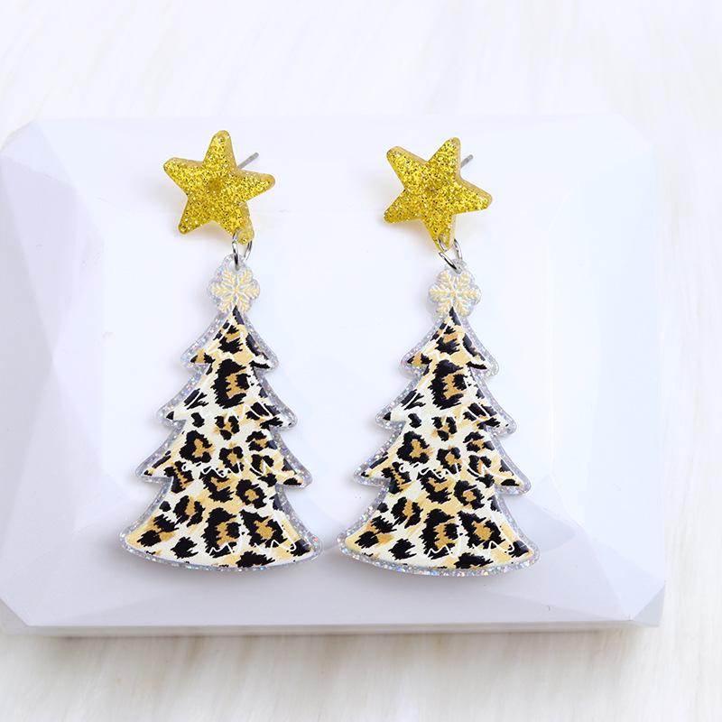 Versatile Women's Christmas Earrings: Five-Pointed Star, Leopard Print, Antlers, Snowflake Acrylic Dangles