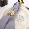 Table Decor Napkin Ring Gold,Silver Hollow Flower Design Pearl Embellishment Metal Alloy Material Zinc Alloy Construction
