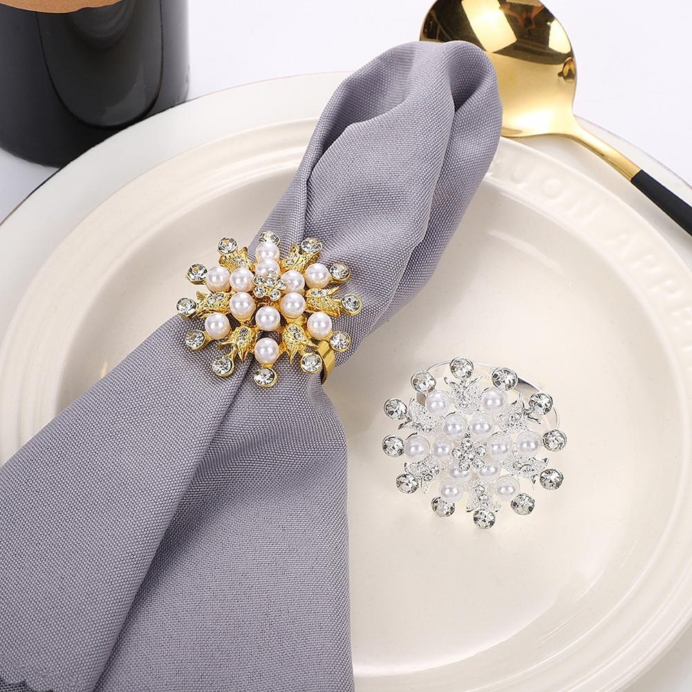 Table Decor Napkin Ring Gold,Silver Hollow Flower Design Pearl Embellishment Metal Alloy Material Zinc Alloy Construction