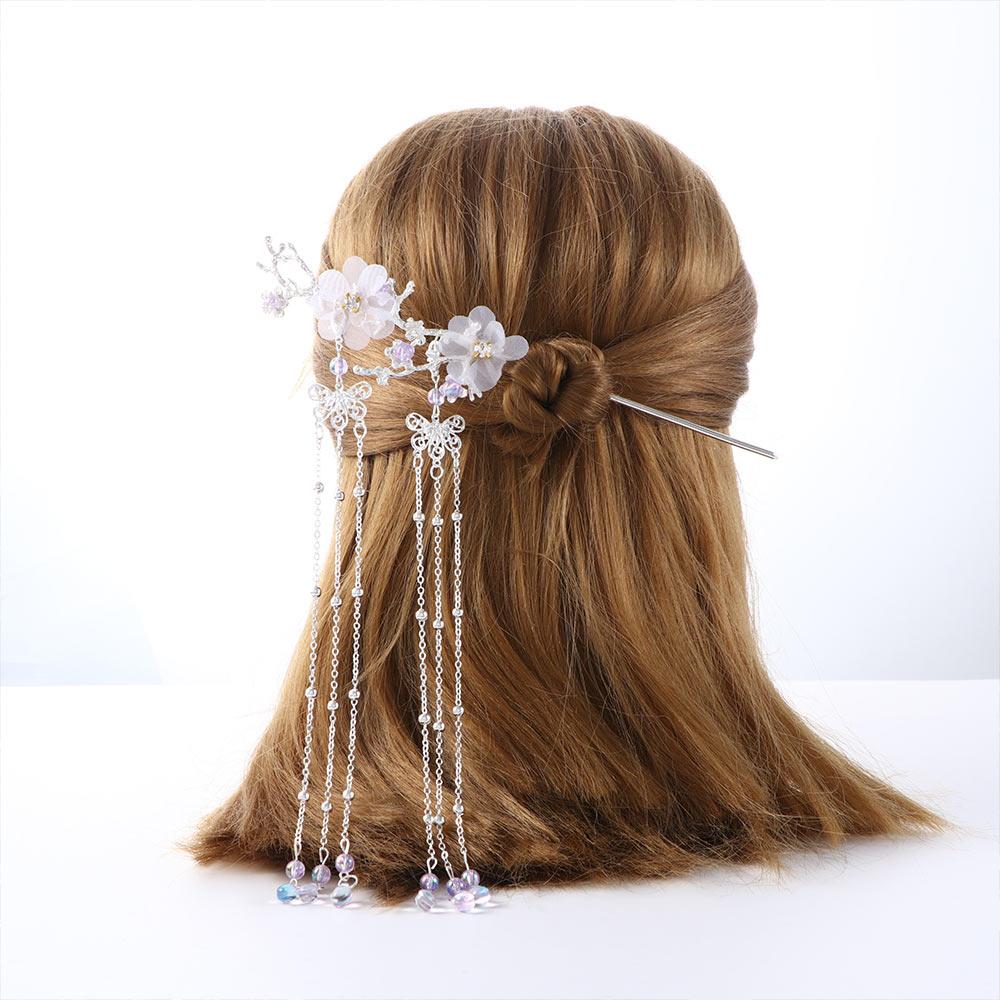 Butterfly Beads Rhinestone Hair Fork Tassel Hairpin Hanfu Hair Accessories Flower Hair Sticks