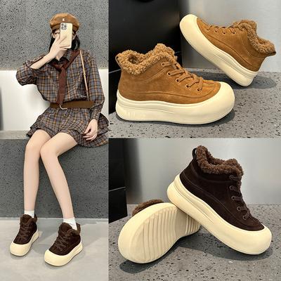 Warm Board Shoes Women's 2026 Winter New Plush Leather Fur Mouth Large Cotton Casual High-top Cotton Shoes