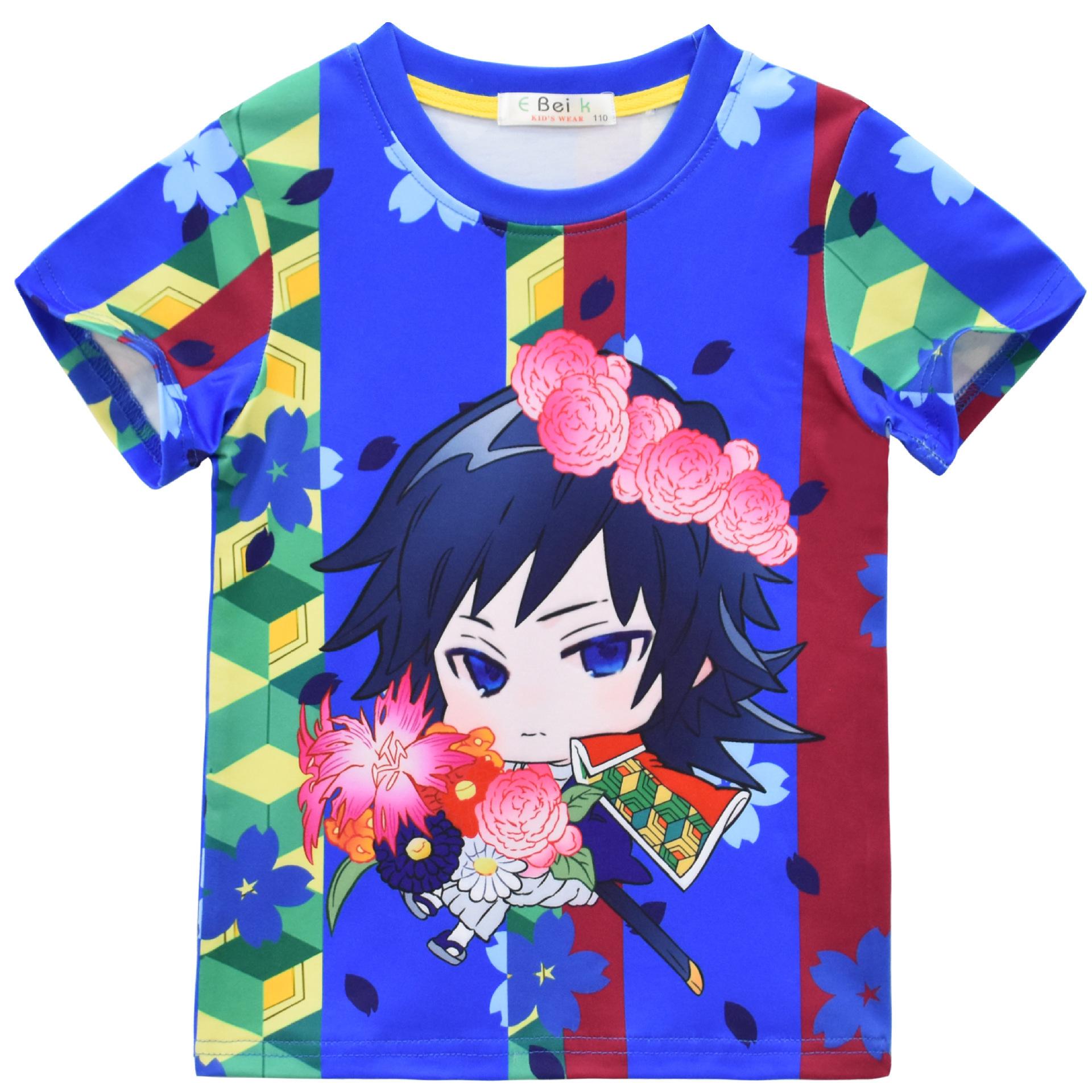 Детская футболка с короткими рукавами с принтом аниме-мультфильма «Клинок, рассекающий демонов» 120cm