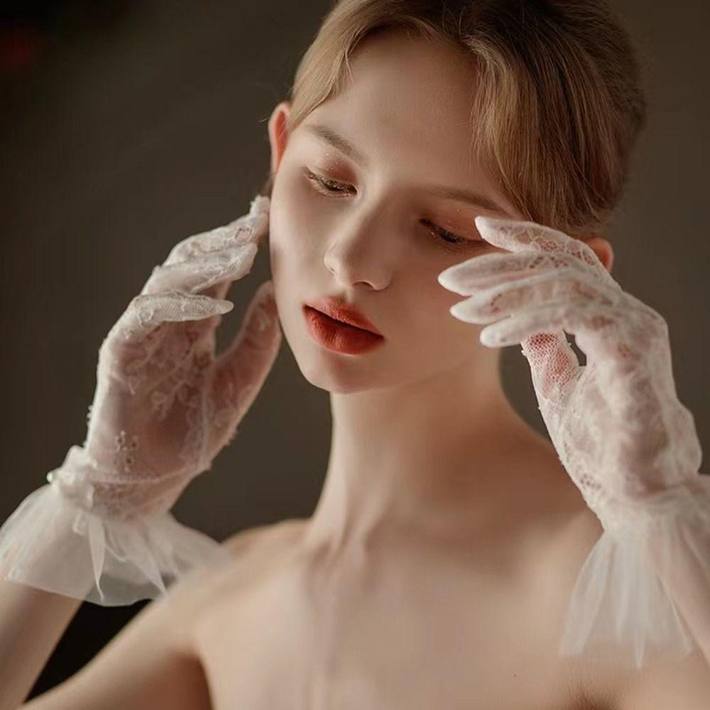 Floral Transparent Gloves Retro Short Gloves High Quality Wedding Gloves for Women