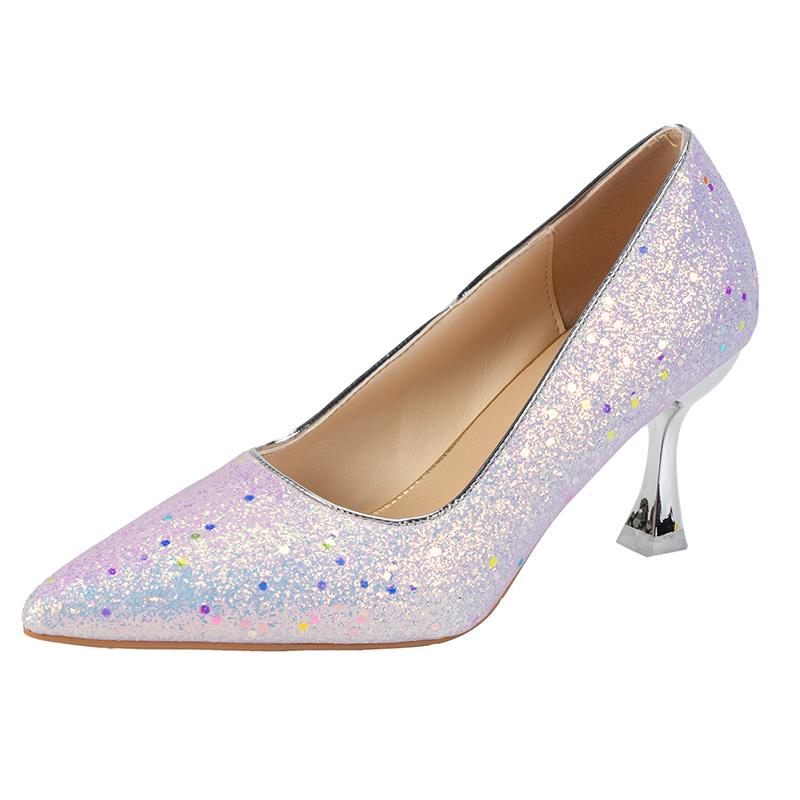Mode Neue spitze Paillettenabsätze für Herbst Damenmode Stiletto Blech Strass Kristallabsatz Einzelne Schuhe