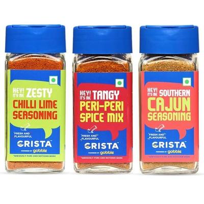 Crista International Seasonings Combo | Przyprawa Cajun x 1, 45 g | Przyprawa Chilli Lime x 1, 50 g | Mieszanka Peri Peri x 1, 45 g | Opakowanie 3 sztuk