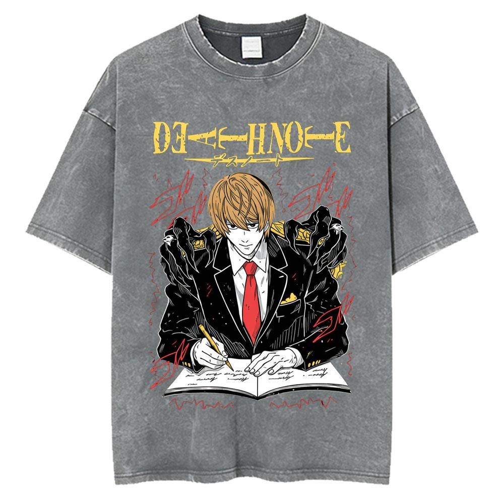 Anime Death Note Ryuk Yagami Light Vintage gewaschenes T-Shirt Herrenbekleidung Baumwoll-T-Shirt Mode Kurzarm-T-Shirts Streetwear