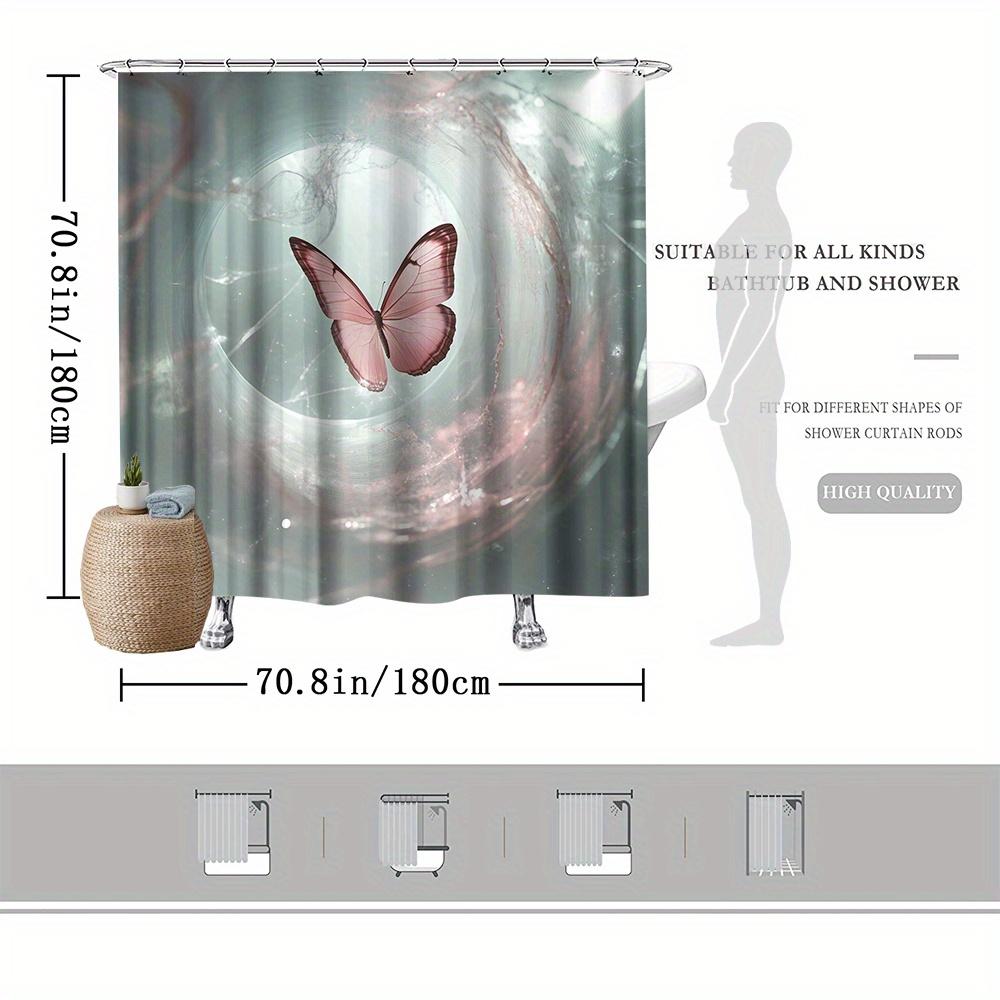 Butterfly & Floral Shower Curtain - Vibrant Pink Design, Fade-Resistant Polyester, Perfect For All Seasons Bath Decor