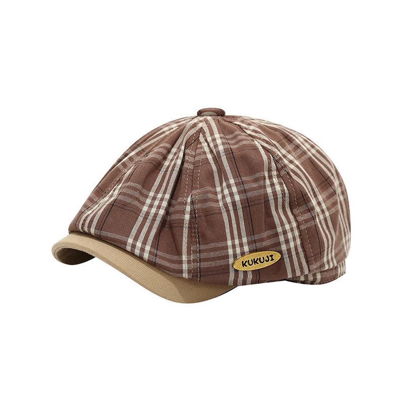 Kids' Artistic Plaid Beret - Trendy Retro Hat for Boys and Girls
