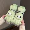 Thickened cartoon women's waterproof finger gloves riding anti-wind and cold cute warm velvet ski gloves