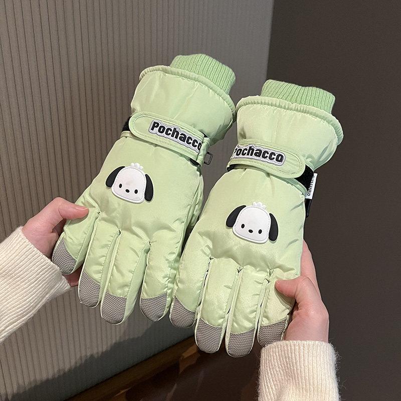 Thickened Cartoon Women's Waterproof Finger Gloves Riding Anti-wind and Cold Cute Warm Velvet Ski Gloves