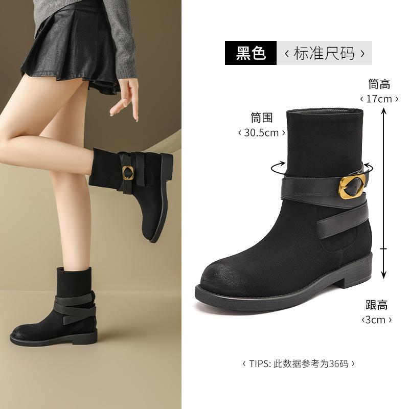 Augustine Martin Boots Women's 2025 Autumn and Winter New Smoke Boots Maillard Skinny Boots Retro Western Cowboy Boots