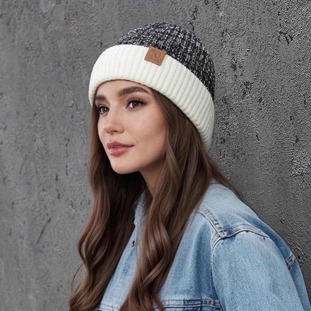 New Unisex Two-Tone Winter Hats Add Fur Lined Men And Women Fashion Warm Beanie Cap Casual Winter Knitted Hats