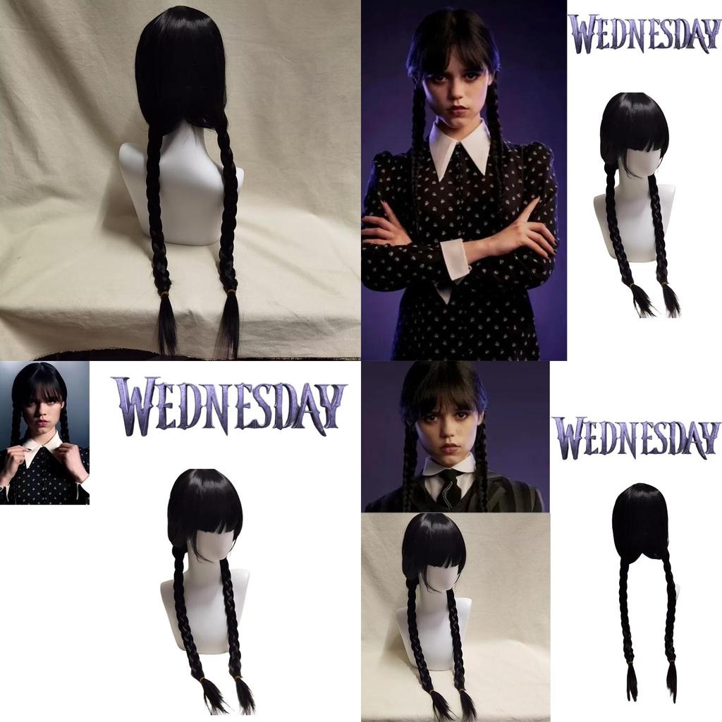 Wednesday Addams Cosplay Wig Braided Hair For Halloween Xmas Fancy Party