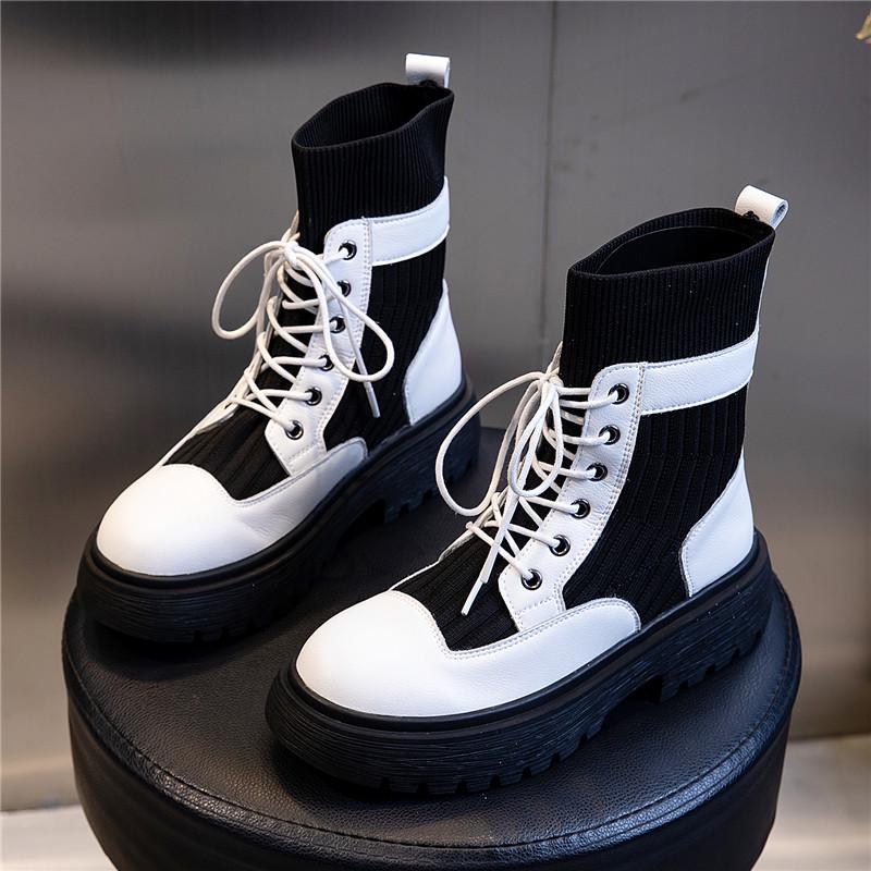 Boots women's new autumn and winter mid-tube leather women's shoes fashion elastic short boots Martin boots women's trend
