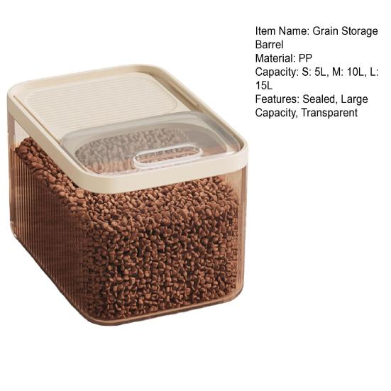 Sud na skladování obilí s vestavěnou odměrkou Průhledné víko Velká kapacita Široký otvor Vzduchotěsná nádoba na krmivo pro domácí zvířata