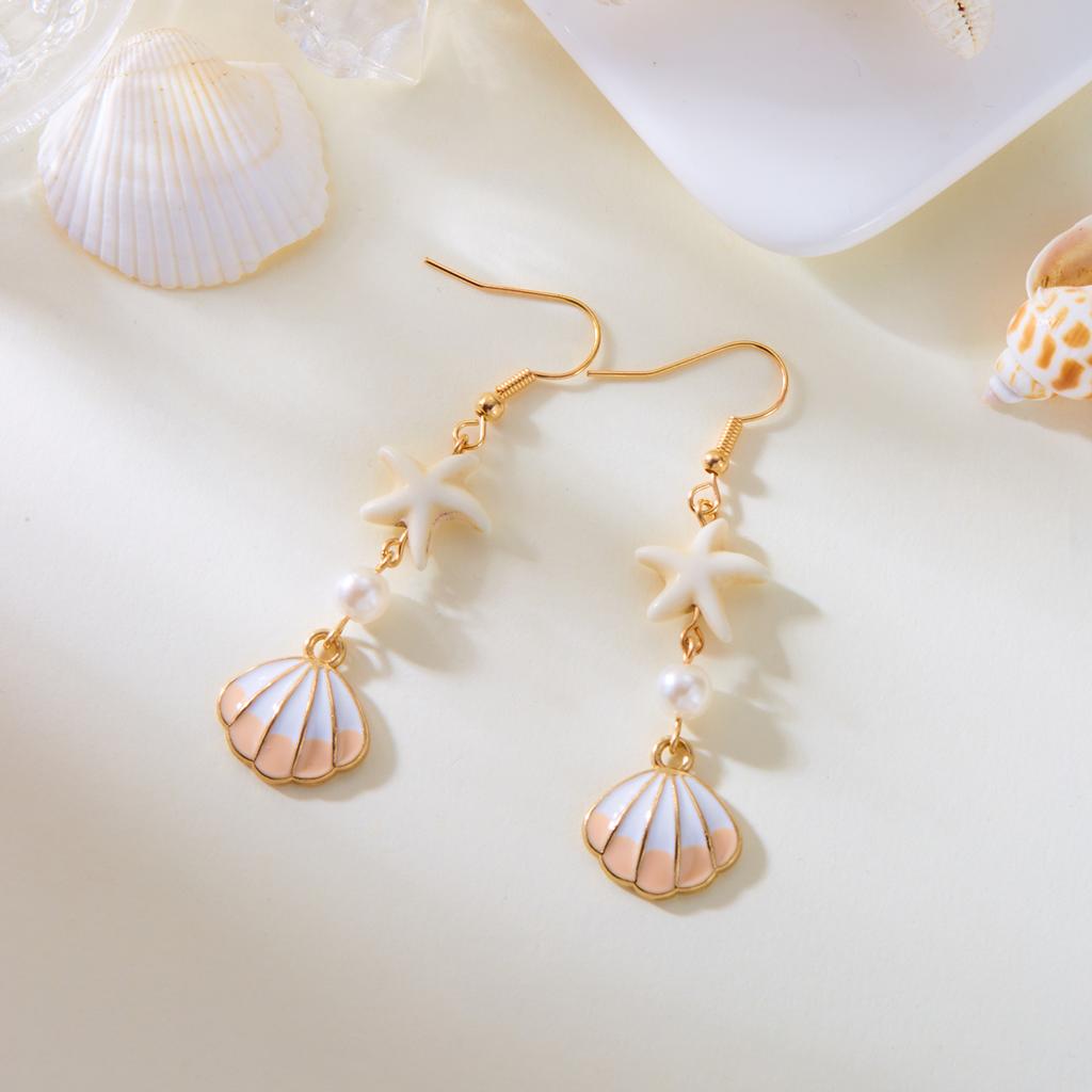 Bohemian Shell Starfish Dangle Earrings For Women Summer Beach Pearl Conch Geometric Drop Earrings Girls Fashion Jewelry Gift
