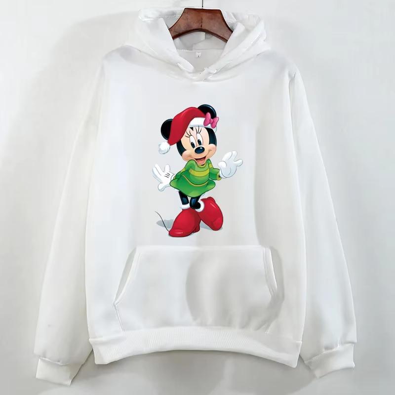 Merry Christmas Minnie Mouse Printed Hoodie Disney Cartoon Costume Harajuku Men Women Casual Crew Neck Pullover Sweatshirt Top