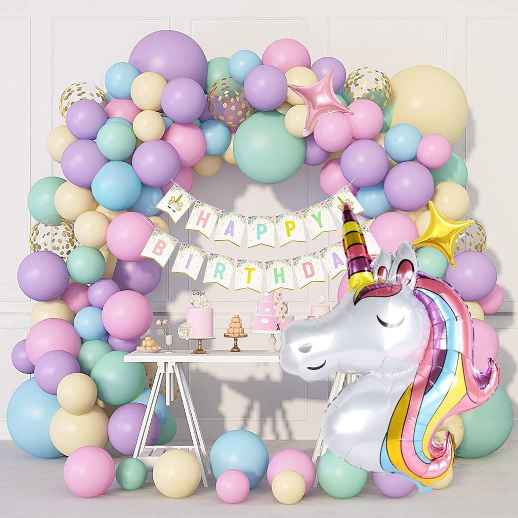 Kolorowe tęczowe balony Garland Arch zestaw ślub jednorożec dekoracje na przyjęcie urodzinowe dla dzieci Baby Shower urodziny lateks