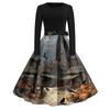 Women's Casual Fashion Round Neck Halloween Printed Vintage Dress