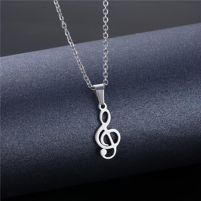 1pc Stainless Steel Cool Punk Hip Hop Necklace Hollow Note Pendant Necklace for Women and Men Party Jewelry Gift with 15.75inch + 2.36inch Stainless S