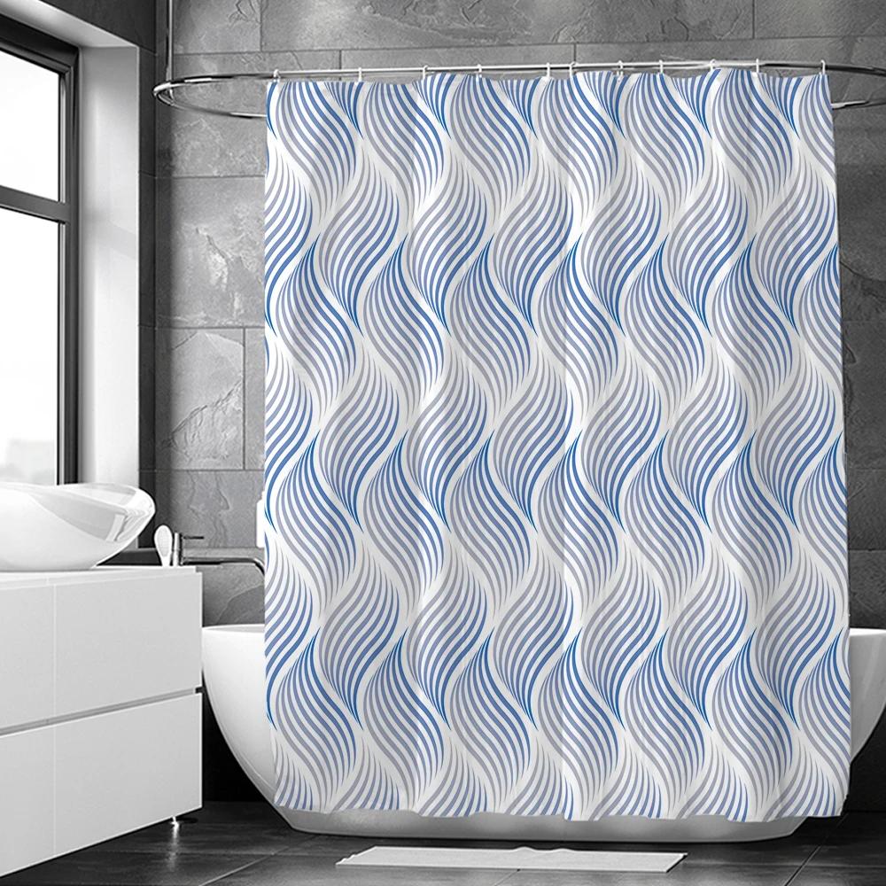 Black and White Geometric Pattern Shower Curtains Waterproof Fabric Bathroom Curtain with Hooks 180x180cm Toilet Bath Screen
