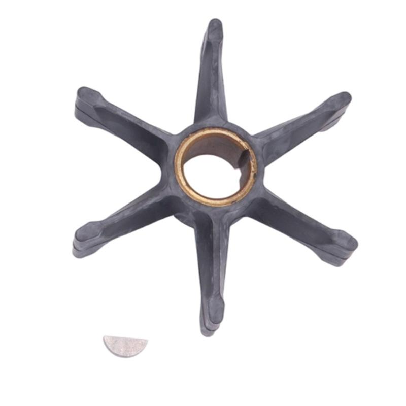 Neoprene Outboard Motor Water Pump Impeller with Keyed Brass Sleeve, Six Radially Arranged Blades and Reference Numbers 379475 and 777130