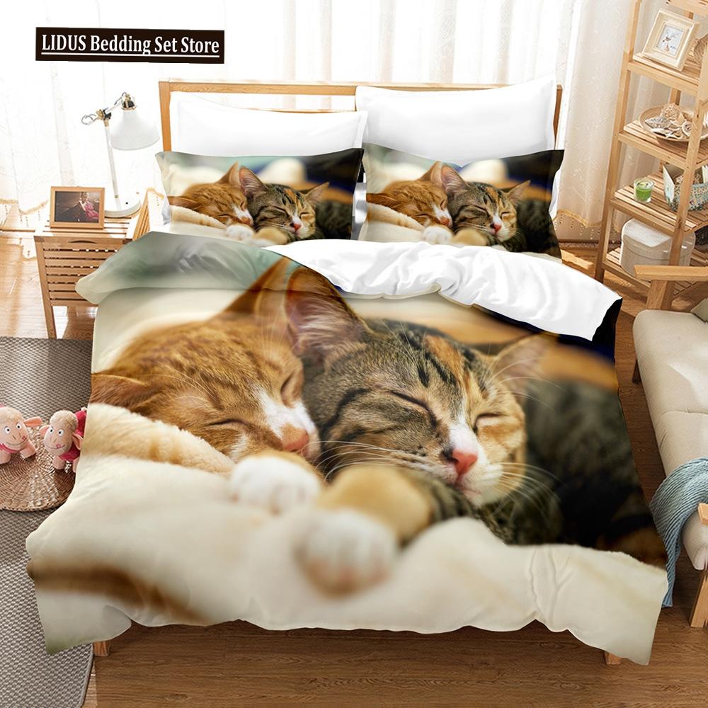 Katzen Bettbezug Set Queen King Size Für Jungen Mädchen Niedlicher Tierdruck Bettwäsche Set Schlafzimmer Haustier Thema Polyester Bettdeckenbezug