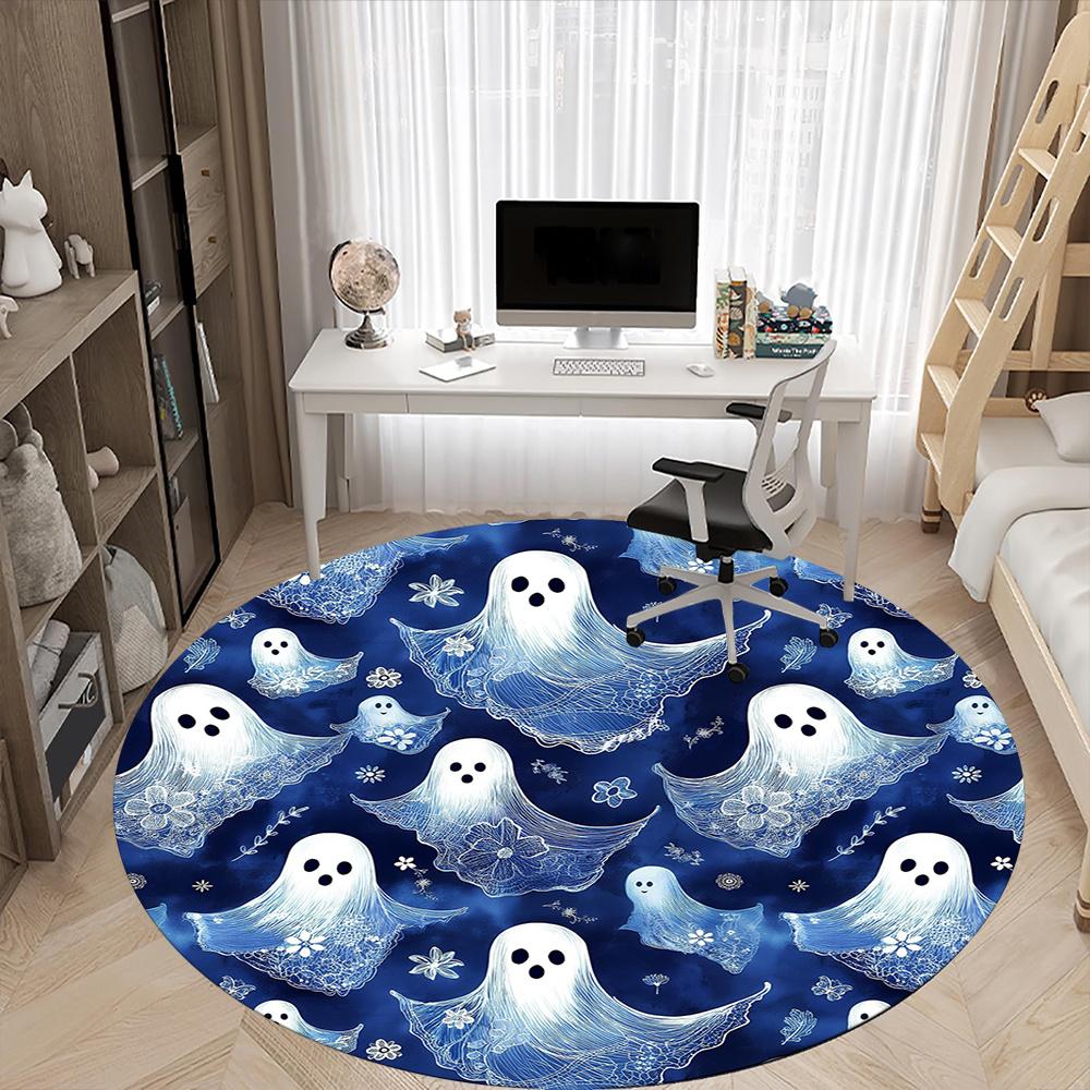 1pc Ghost Floral Office Round Area Rug, Indoor Mat Suitable ForOffice, Under Office Chairs Bedroom Living Room Home Decor, Room Decot102