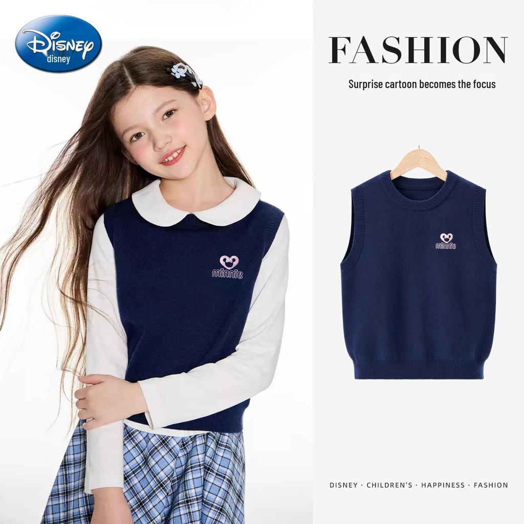 Minnie Girls' 2025 Autumn Knit Sweater Vest - Sleeveless, Comfortable & Versatile for Kids