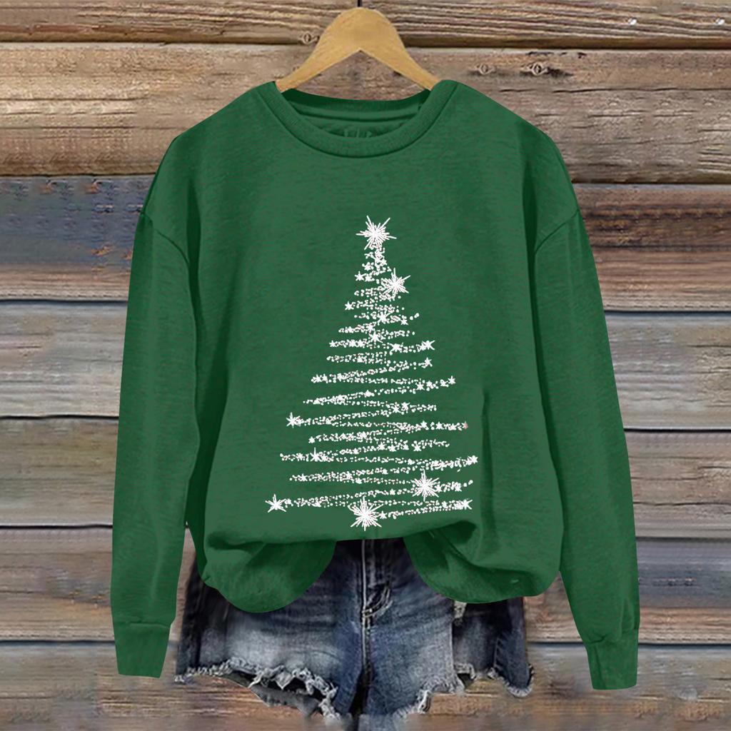 Ladies' Christmas Printed Casual Long Sleeved Round Neck Sports Hoodie Top