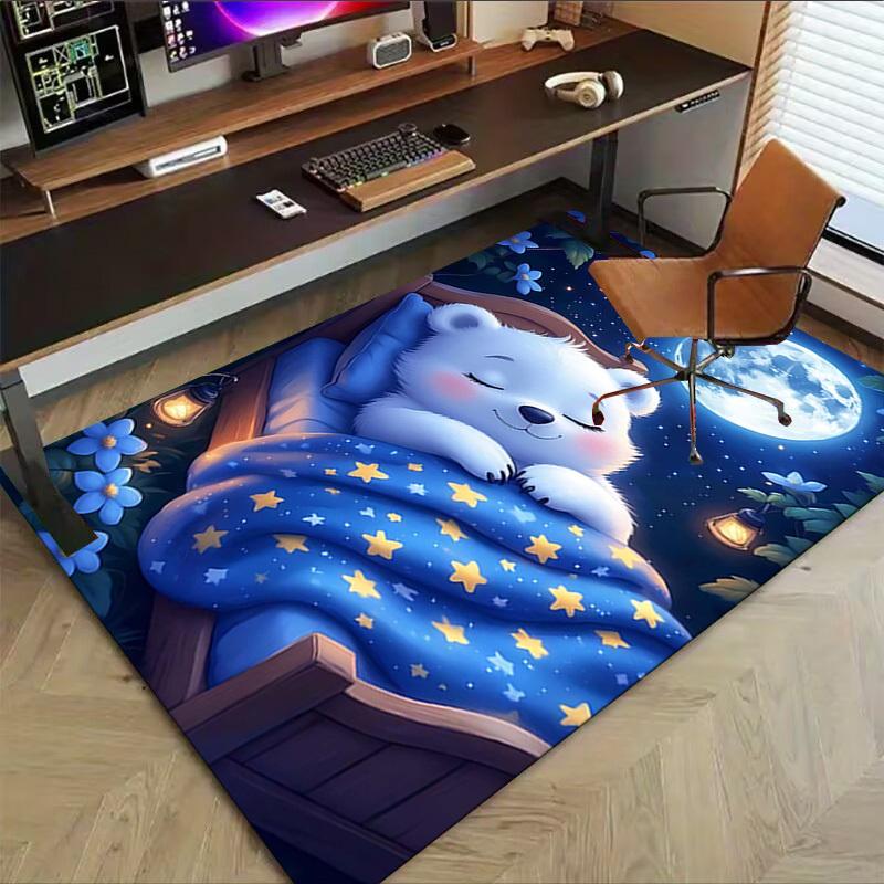 1 Stück Bär, Nacht Rutschfester Bodenteppich Kompatibel für Büro & Wohnzimmer & Schlafzimmer & Esszimmer - Flach - Webmaschine-S0348