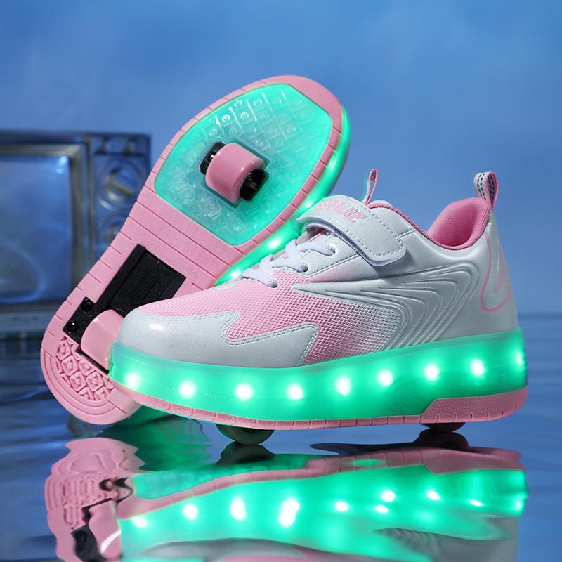 Zwei Räder Kinder LED Licht Rollschuhe Für Kinder Jungen Mädchen Leuchtende Sneaker Skateboard USB Aufladung