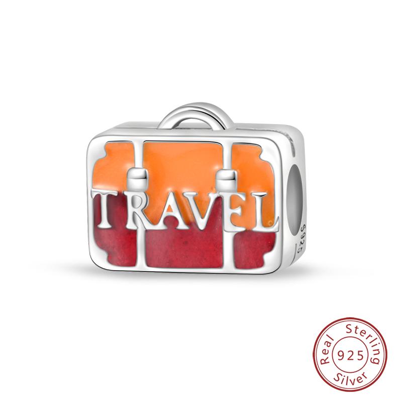 Copper Fashion Colorful Travel Luggage Charms Beads Fit Qikaola Original Bracelets Diy Anniversary Jewelry For Wome