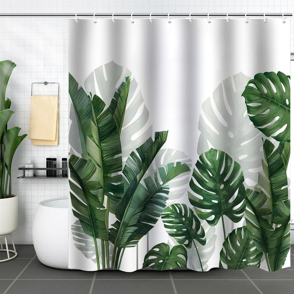 Shower Curtain Waterproof And Mildew-Proof 3D Digital Printing Plant Printing Shower Bath Bathroom Partition Curtain Free Punching