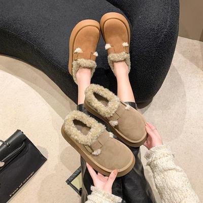 Damen Baumwollschuhe, Fleecegefütterte und verdickte Baumwollschuhe mit weicher Sohle, dicke Sohle, Fell in einem Stück, warme Schneestiefel für Damen im Winter