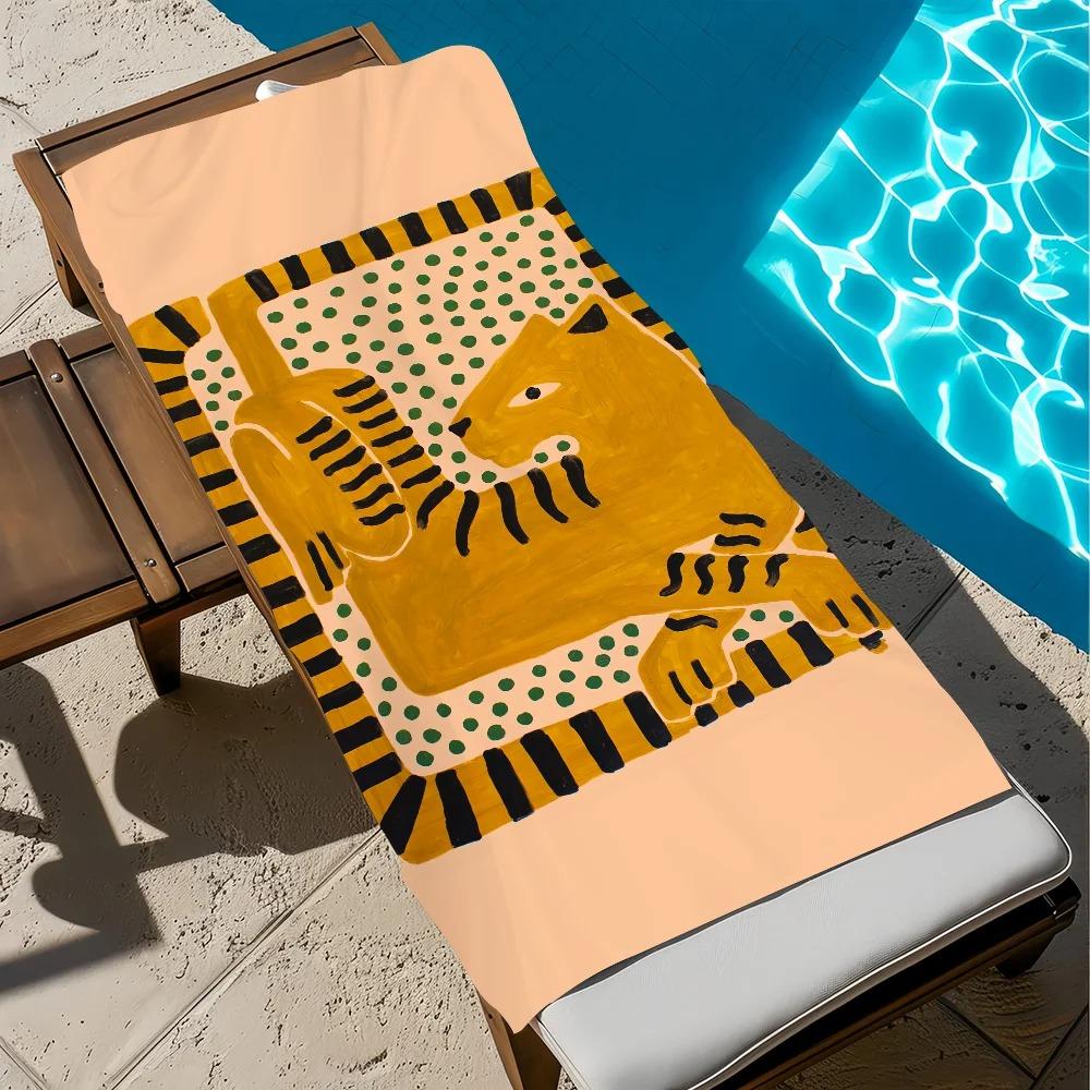 Harajuku Style Tiger Print Beach Towel Unique Abstract Eye Bath Towel Trendy Graphic Swimming Towels Summer Seaside Yoga Mat