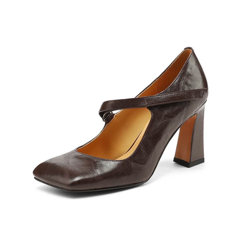 

Krazing Pot Овчина Винтаж Квадратный Носок Размер 41 Однотонный Толстый Высокий Каблук Мода Гладиатор Осенние Туфли 41 коричневый