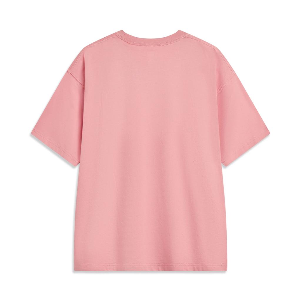 Li Ning Bad Five Solid Color Breathable Versatile Loose Short Sleeve T-Shirt Men Tops Peach-Pink AHSV019-6