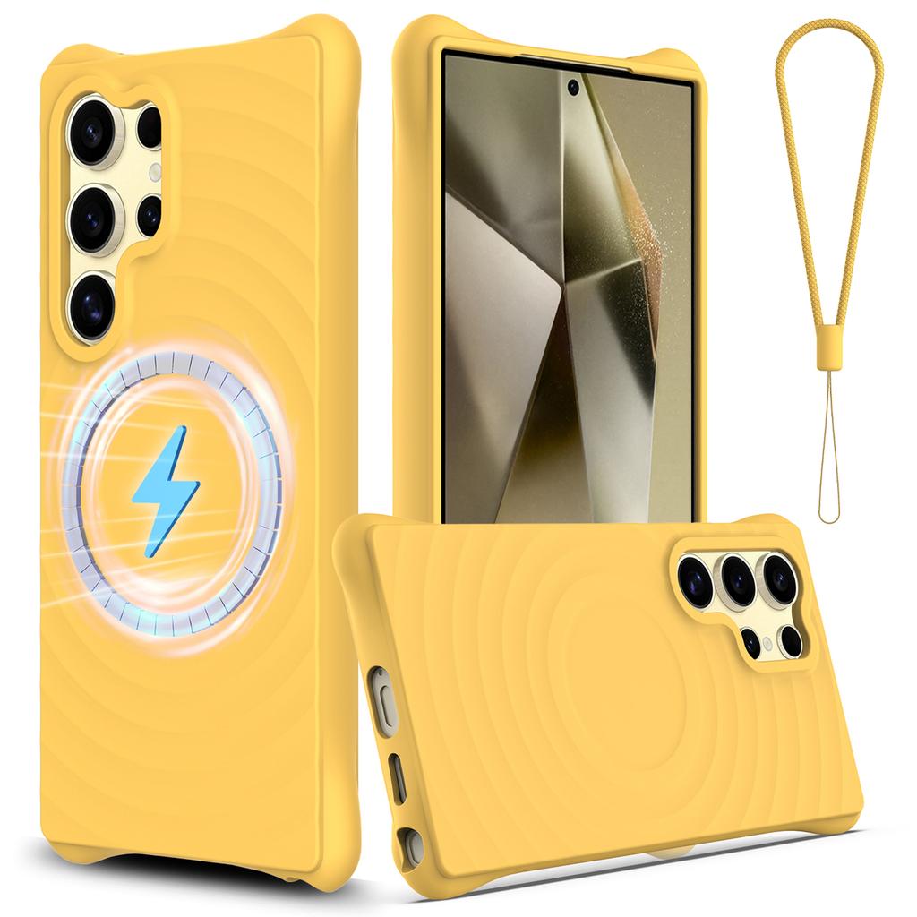 For Samsung Galaxy S25 Ultra Magnetic Case Ripple Texture Liquid Silicone Protective Cover with Strap