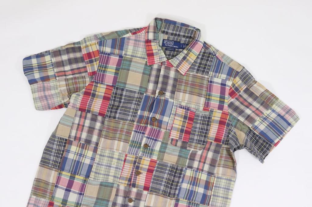 Polo Ralph Lauren Classic Fit Patchwork Madras Check Short Sleeve Size Multi Men's Open-Collar Shirt, XXL, 0104562, [Used]