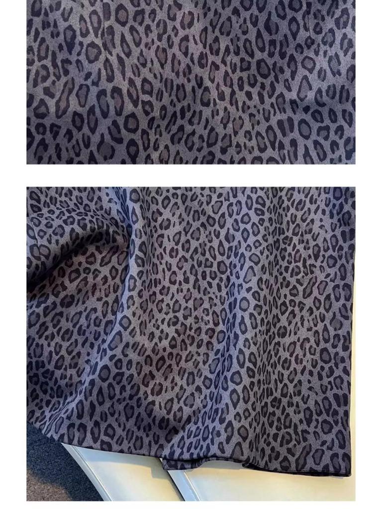 2025 Trendy Women's Leopard Print Wool-Blend A-Line Skirt - High Waist, Slimming Fit for Autumn/Winter
