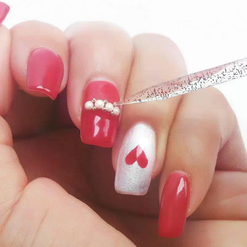 Set di 10 Set per Manicure Con Penna Dotter in Cristallo Blocco a Forma di Cuore e Lima in Legno Per Lucidatura e Modellatura delle Unghie Accessori per la Cura