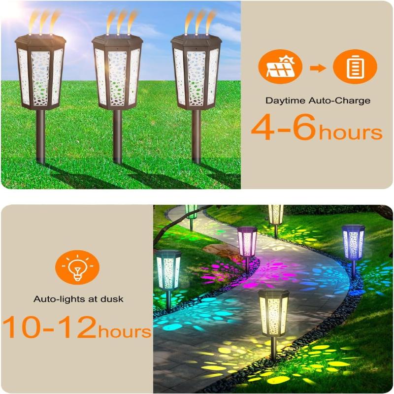 Solar Powered Pathway Landscape Lights Outdoor Waterproof Dusk to Dawn 2 Modes Warm White & White Modern Garden Lights for Path Yard Walkway Driveway