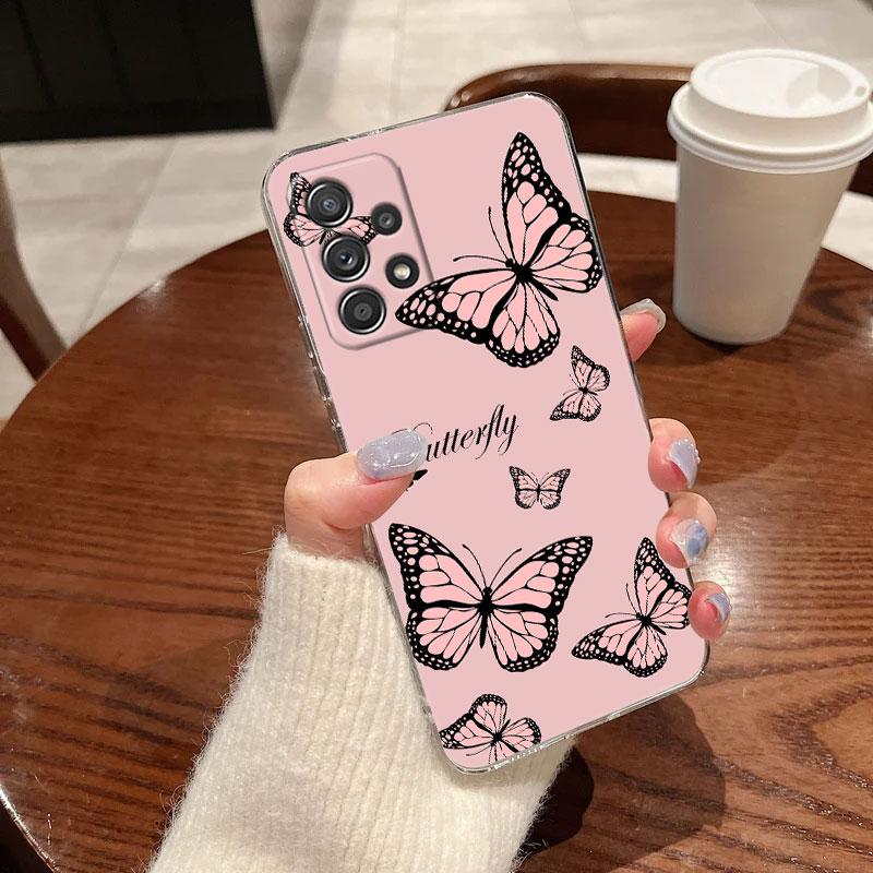 Pink Butterfly Clear Soft Phone Case For Samsung Galaxy A56 A57 A37 A55 A54 A36 A35 A26 A25 A16 A17 A07 A52 A34 A53 A21s Cover