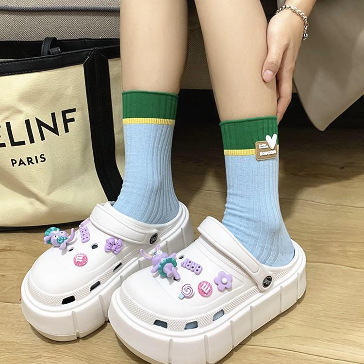 

European Color-Blocked Love Striped Socks Summer Thin Cotton Mid-Leg Socks Are Worn Outside One size fits all зелений