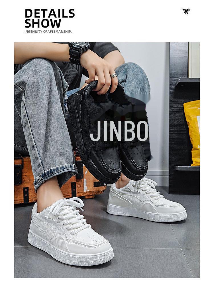 Men's Thick-Soled Black Low-Top Sneakers - Autumn Wear-Resistant, Soft-Soled, Versatile, Height-Boosting & Trendy Footwear for Students.