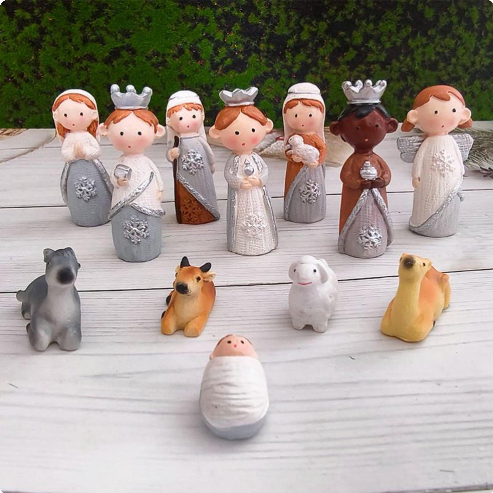 12 Pieces Christmas Manger Scene Figures HandPainted Look Nativity Figurines Resin Jesus Birth